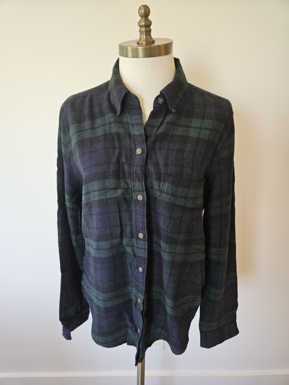 Abercrombie & Fitch Navy Green Plaid Flannel Shirt Size M